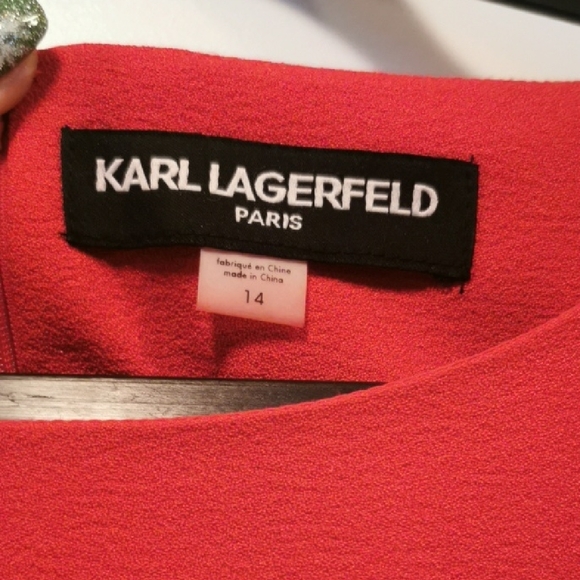 Karl Lagerfeld Red Long 3/4 Sleeve Dress.Back Zipper 18 Inches. - Picture 3 of 13